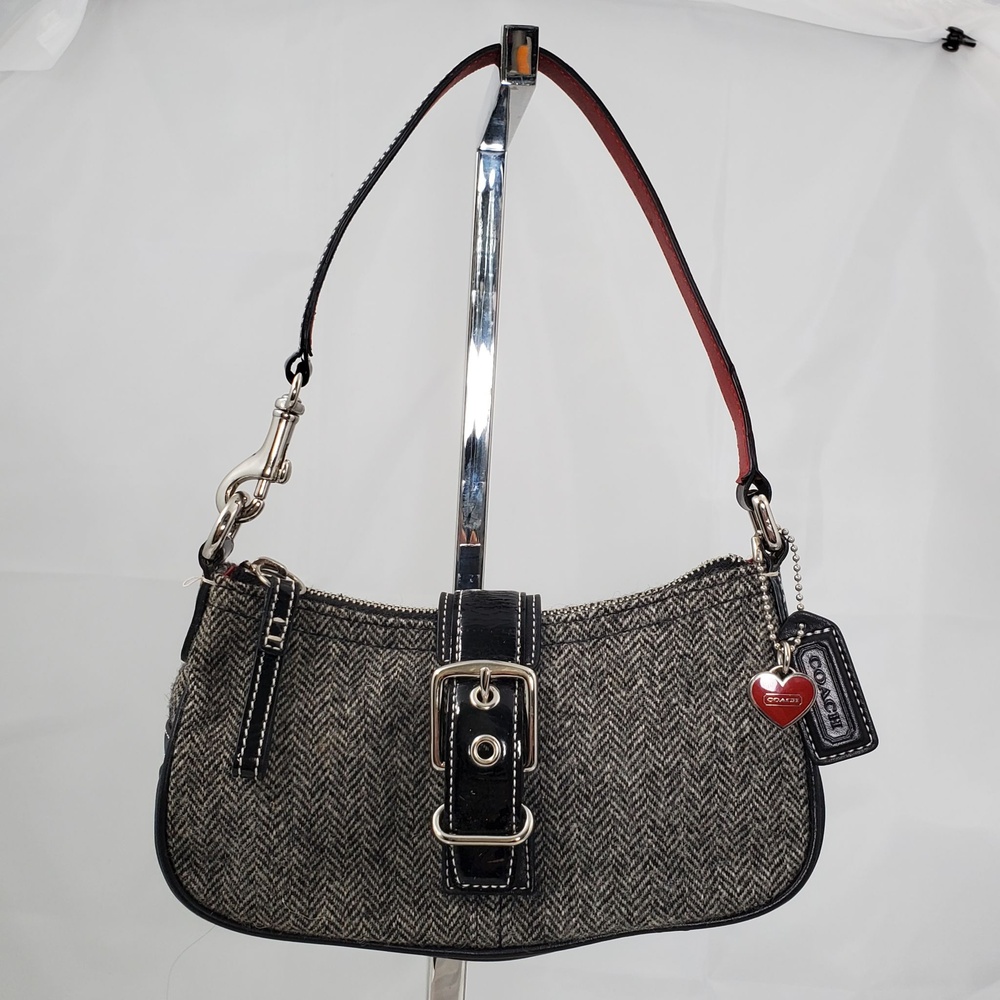 Vintage 2004 Y2K Coach Hamptons Herringbone Wool Leather Shoulder Bag Heart 1406 - Picture 3 of 16